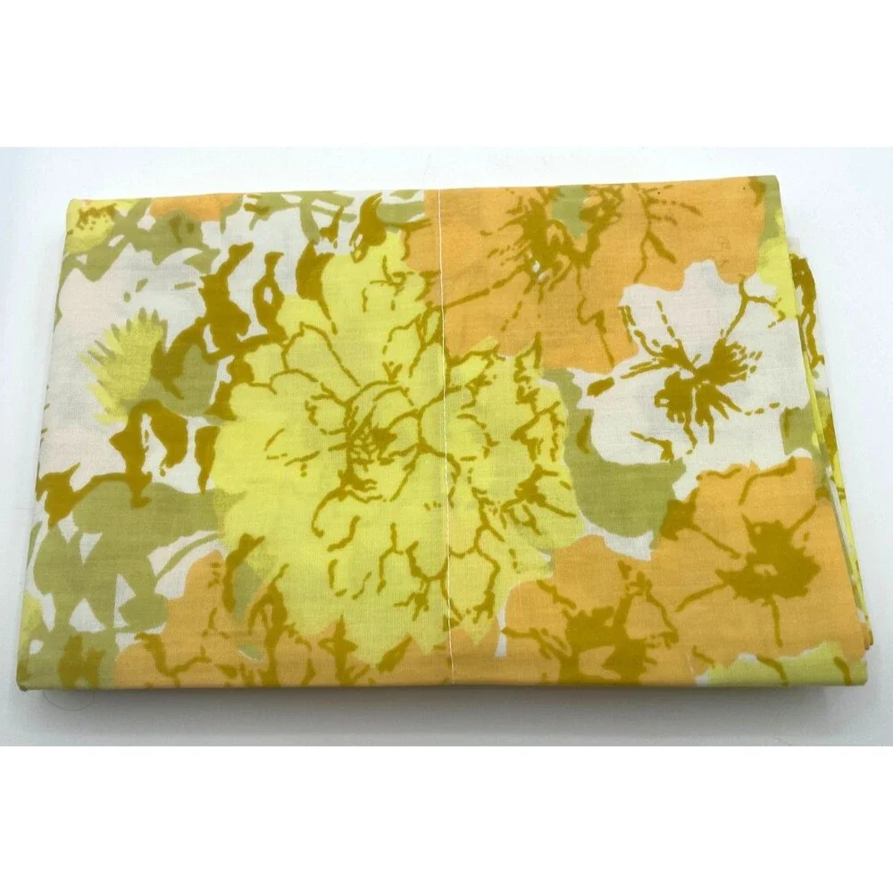 NEW Sears Vintage Percale Yellow Green Orange Floral QUEEN Pillowcase Retro